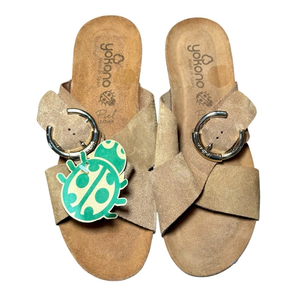 YOKONO Made in Spain Beige Leather Sandals with Buckle 9 NWT
